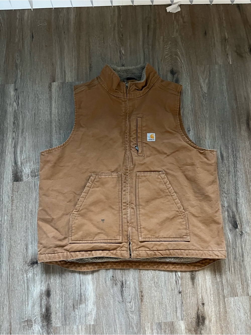 Carhartt Brown Canvas Work Vest with Sherpa Lining